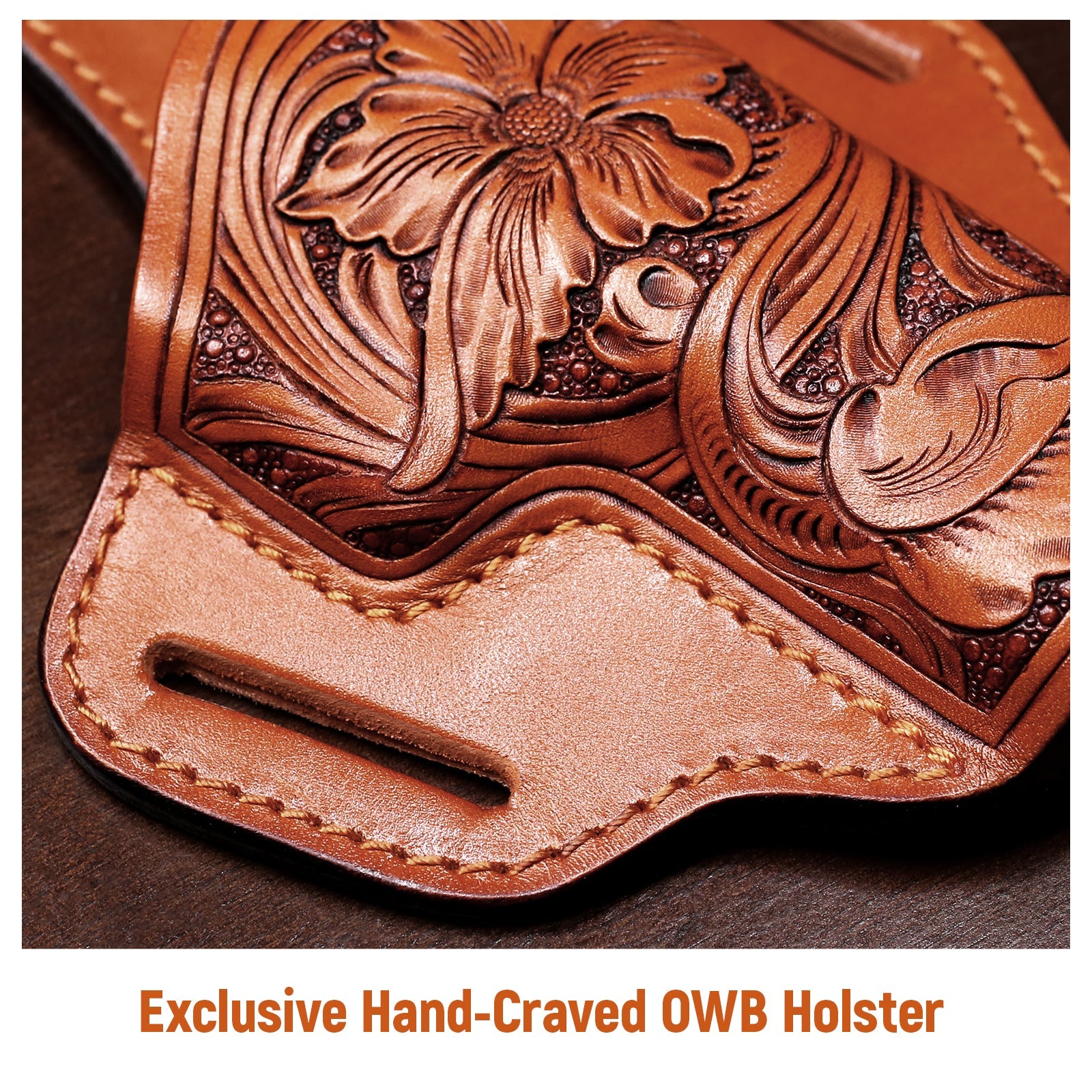 GUN & FLOWER Hand-Carved Full-Grain Leather Luxury OWB Holster for Glock 17/19 Gen 3-5, 22/23/31/32 Gen 3-4, Glock 19x/44/45 – Exclusive Dual-Sided Smooth Protection, Floral Design, Fits 1.5" Belts - Gunflowerholsters