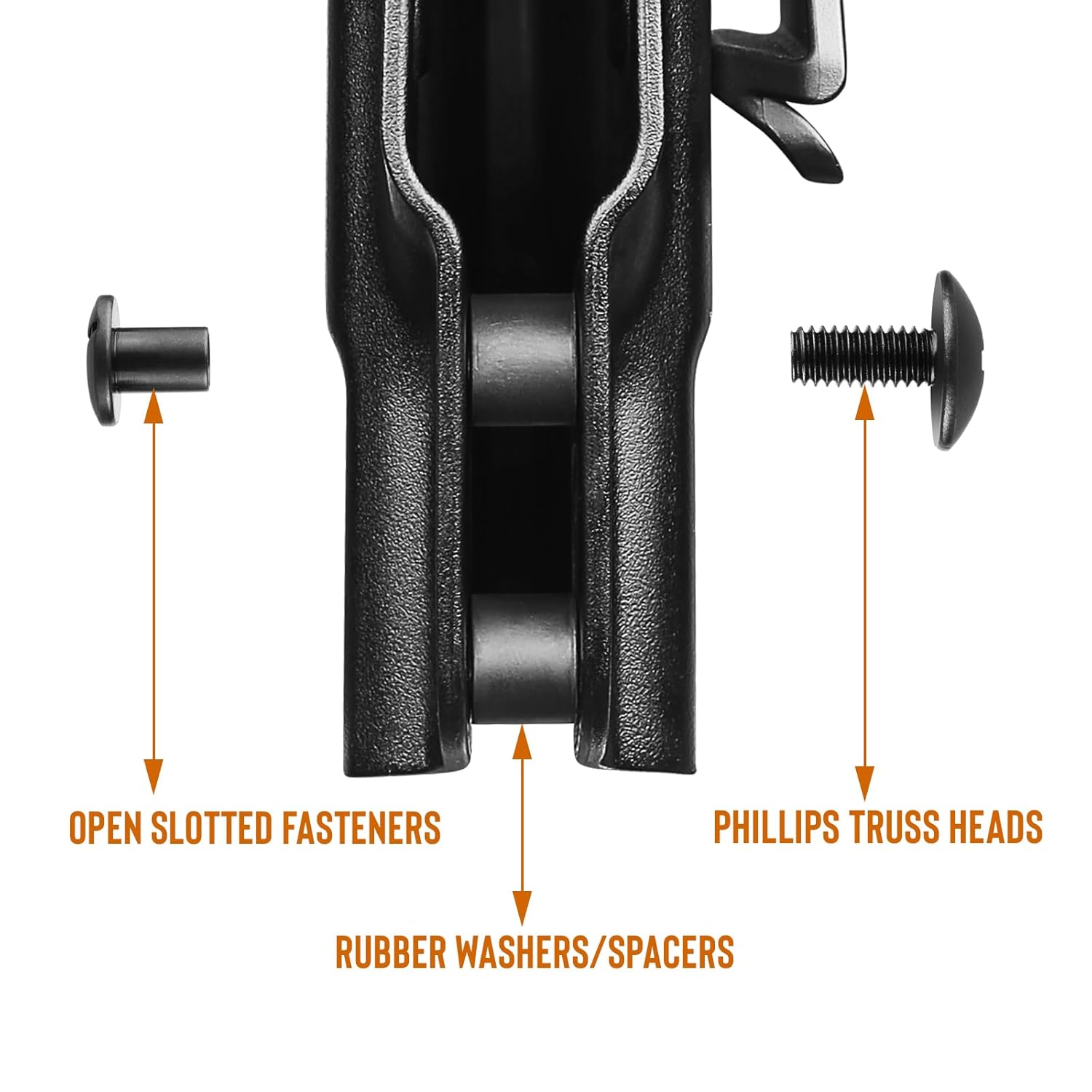 12 Sets Black Chicago Screws for DIY Kydex/Leather Holsters, Clips & Knife Sheaths - Includes Phillips Truss Heads, Slotted Fasteners & Rubber Spacers | Secure Fit, Anti-Loosening - Polymerholster