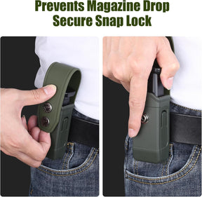 Double Stack Magazine Pouch for Glock 17/19/19X, Sig P320/P365, M&P, Taurus G2C – Fits 9mm/.40 Mags, Belt & MOLLE Compatible, with Removable Retention Strap, Green Polymer Mag Carrier - Polymerholster