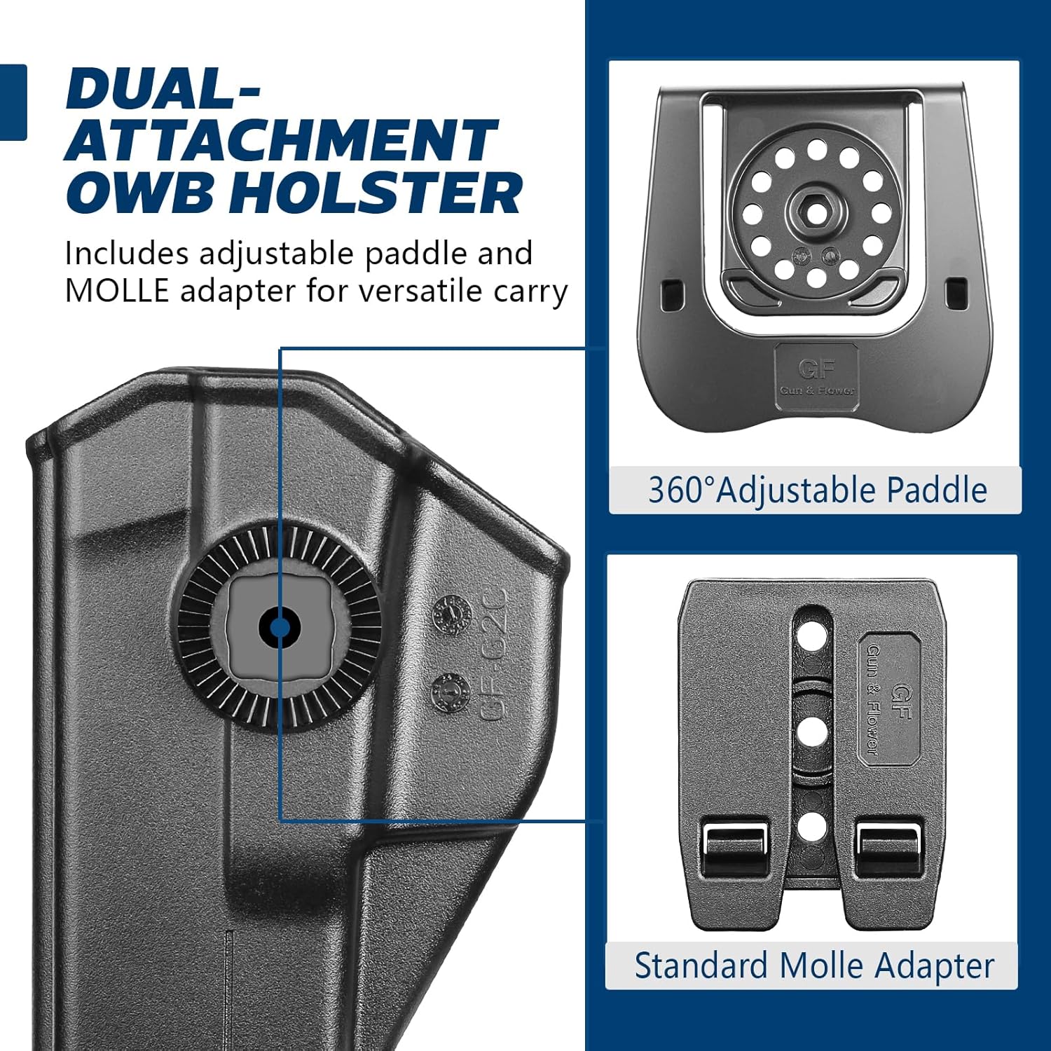 GUN & FLOWER OWB Paddle Holster Fits Taurus G2C Taurus G3C Taurus G3C TORO Taurus G3 Taurus PT111 Millennium G2 Taurus PT140 Millennium G2, Outside Waistband Carry Paddle w/Molle Adapter, Level II Index Finger Release, 360 Degrees Adjustable, Right Hand - Gunflowerholsters