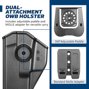 GUN & FLOWER OWB Paddle Holster Fits Taurus G2C Taurus G3C Taurus G3C TORO Taurus G3 Taurus PT111 Millennium G2 Taurus PT140 Millennium G2, Outside Waistband Carry Paddle w/Molle Adapter, Level II Index Finger Release, 360 Degrees Adjustable, Right Hand - Gunflowerholsters