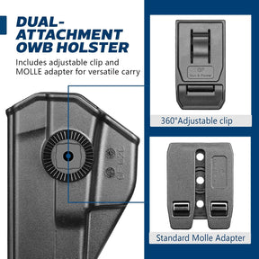 GUN & FLOWER OWB Holster Fits Taurus G2C Taurus G2S Taurus G3C Taurus PT111 Millennium G2 Taurus PT140 Millennium G2, Outside Waistband Carry Belt Clip w/Molle Adapter, Level II Index Finger Release, 360 Degrees Adjustable, Right Hand - Gunflowerholsters