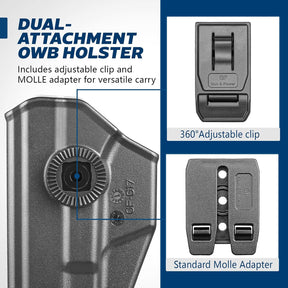 GUN & FLOWER OWB Holster Fits Glock 17 Gen 3-5, Glock 22/31 Gen 3-4, Glock 44/45, Outside Waistband Carry Belt Clip w/Molle Adapter, Level II Index Finger Release, 360 Degrees Adjustable, Right Hand - Gunflowerholsters