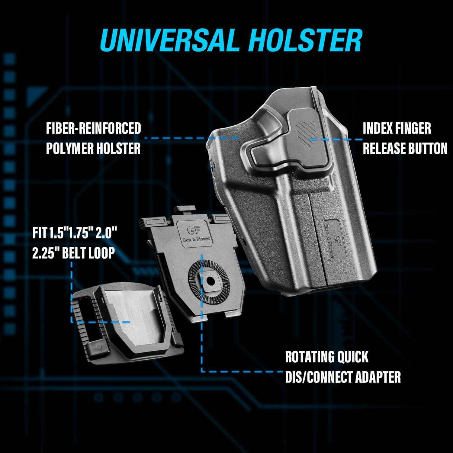 Level II Universal OWB Holster Quick-attach belt loop,Fits More Than 100 Pistols,Right hand
