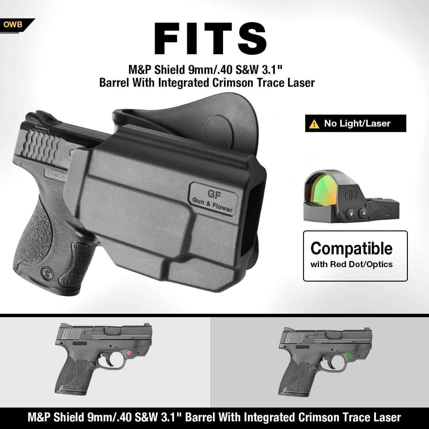 OWB Holster Fits M&P Shield with Integrated Crimson Trace Laser, Level 2 Retention Thumb Release, 360 Degrees Adjustable Paddle, Right Hand - Gunflowerholsters