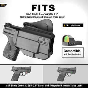OWB Holster Fits M&P Shield with Integrated Crimson Trace Laser, Level 2 Retention Thumb Release, 360 Degrees Adjustable Paddle, Right Hand - Gunflowerholsters