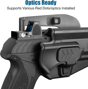 OWB Holster Compatible with Ruger Security 9 Standard, Fits Red Dot/Optics, Level II Index Finger Release Gun Holster, Outside Waistband Carry, 360° Adjustable Paddle, Right Hand - Polymerholster