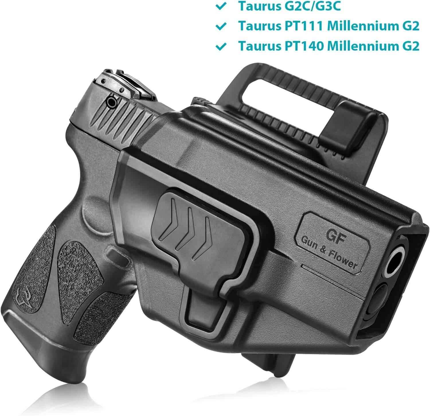Level II Retention OWB Holster for Taurus G2C Taurus G3C Taurus G3C TORO Taurus PT111 Millennium G2 Taurus PT140 Millennium G2, Outside Waistband Carry, Quick Mounting/Dismounting, Right Hand | Gun & Flower - Gunflowerholsters