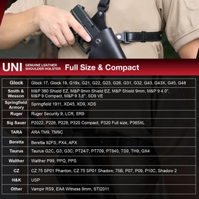 GUN & FLOWER Universal Leather Chest Holster Compatible with Glock 17/19/ 19X/ 22/43/ 43X, 1911, Taurus G2C/G3C, M&P 9, Sig P220/P226, 92FS and More, for Men and for Women, Right Hand - Polymerholster