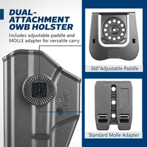 GUN & FLOWER OWB Paddle Holster Fits Glock 17 Gen3-5, Glock 22/31 Gen3-4, Glock 44/45, Outside Waistband Carry Paddle w/Molle Adapter, Level II Index Finger Release, 360 Degrees Adjustable, Right Hand - Gunflowerholsters