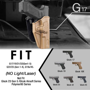 G17 Holster, OWB Holster Fits G17/19/31/32(Gen1-5), G22/23 (Gen 1-4), G19x/45, Open Carry Holster for Outside Waistband, Level II Retention, 360 Adjustable, Right Hand|Gun & Flower - Gunflowerholsters