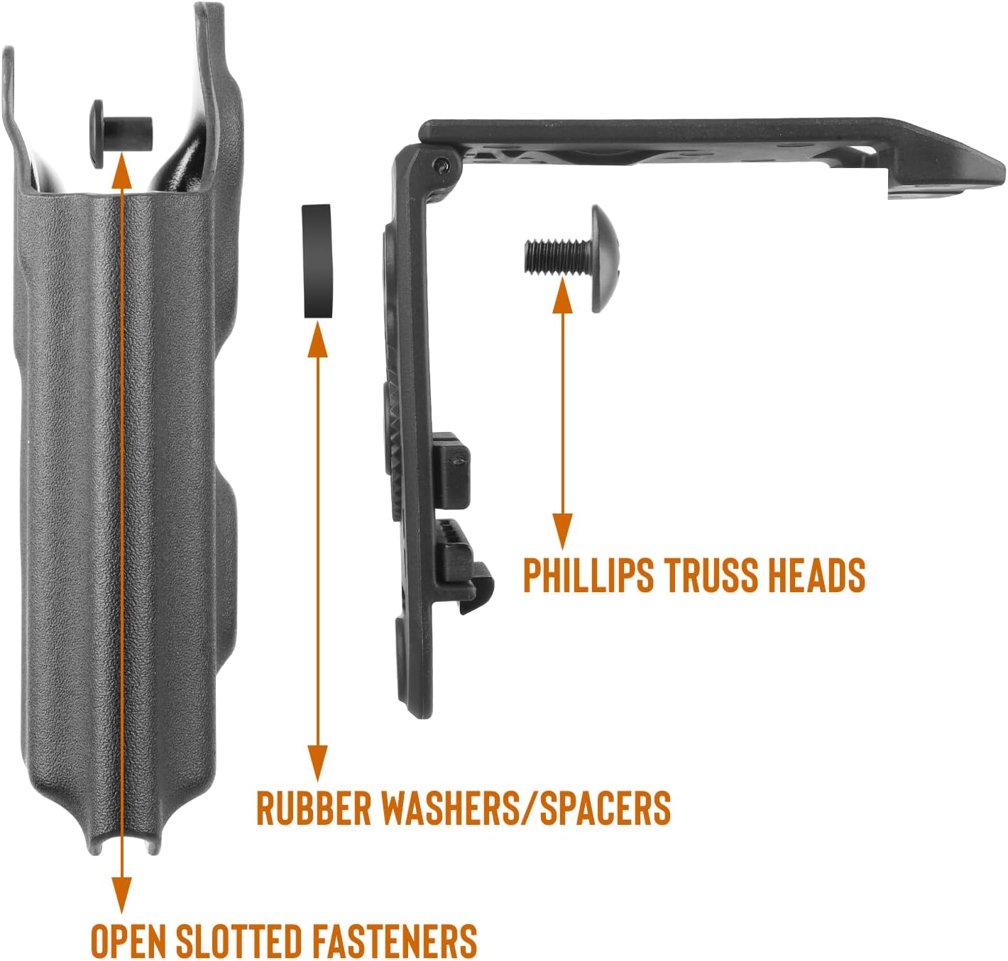 24 Sets Black Chicago Screws for DIY Kydex/Leather Holsters, Clips & Knife Sheaths - Includes Phillips Truss Heads, Slotted Fasteners & Rubber Spacers | Secure Fit, Anti-Loosening - Polymerholster