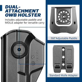 GUN & FLOWER OWB Paddle Holster Fits G19 Gen3-5 G26 Gen3-5 G19X G44 G45 MOS, Outside Waistband Carry Paddle w/Molle Adapter, Level II Index Finger Release, 360 Degrees Adjustable, Right Hand - Gunflowerholsters