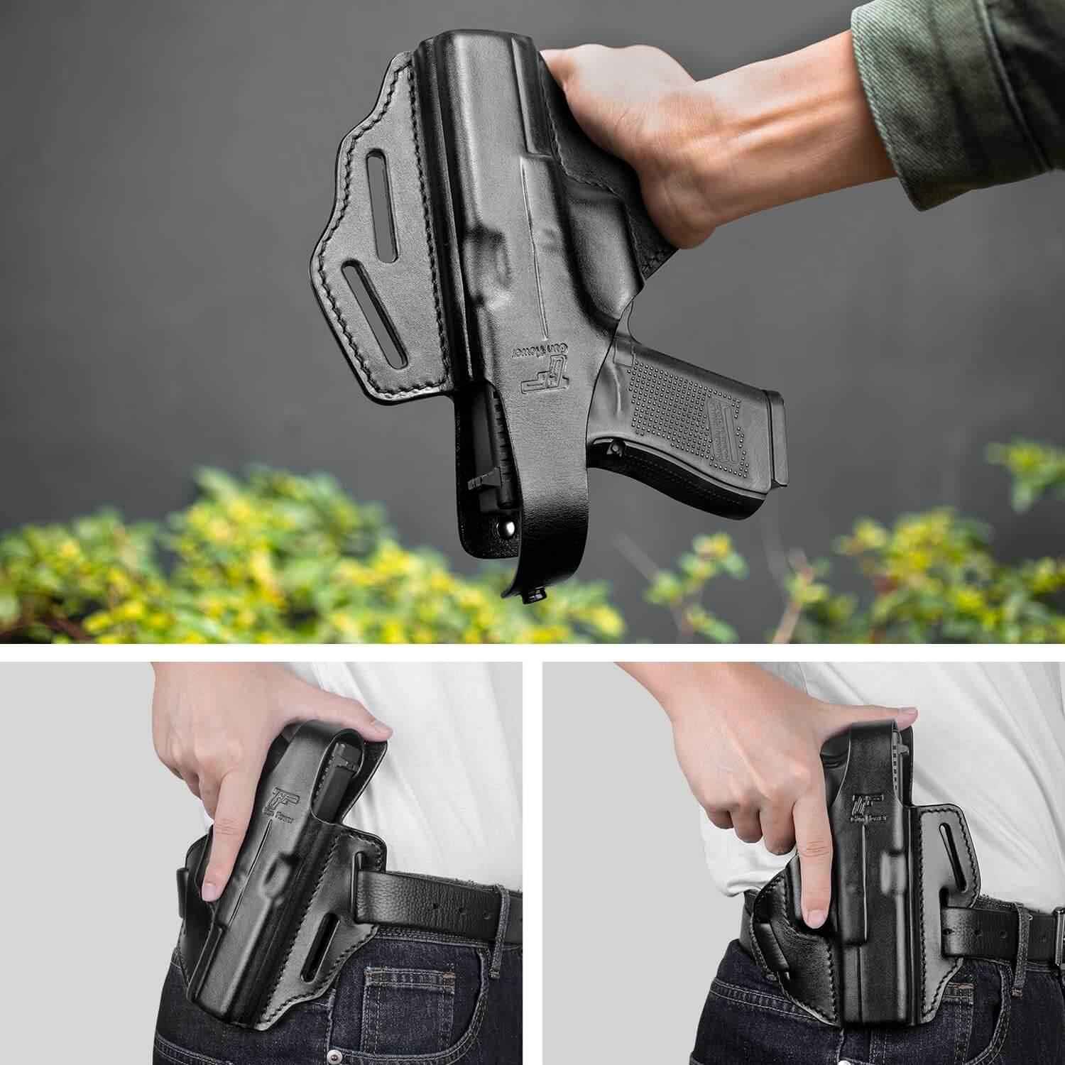 Full Grain Leather OWB Thumb Break Holster for Glock 17 19 19x 22 23 31 32 45 | Right Hand - Gunflowerholsters