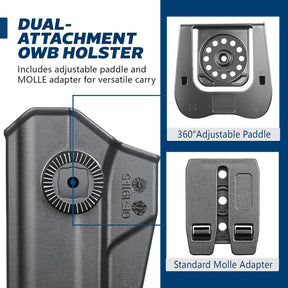 GUN & FLOWER OWB Holster Fit 1911 Colt-Elite Force-Kimber-Springfield-RIA-S&W-Ruger-Taurus-Rock Island and Most 1911 5'' No Rail, Index Finger Release, 360 Degrees Adjustable Paddle w/Molle Adapter - Polymerholster