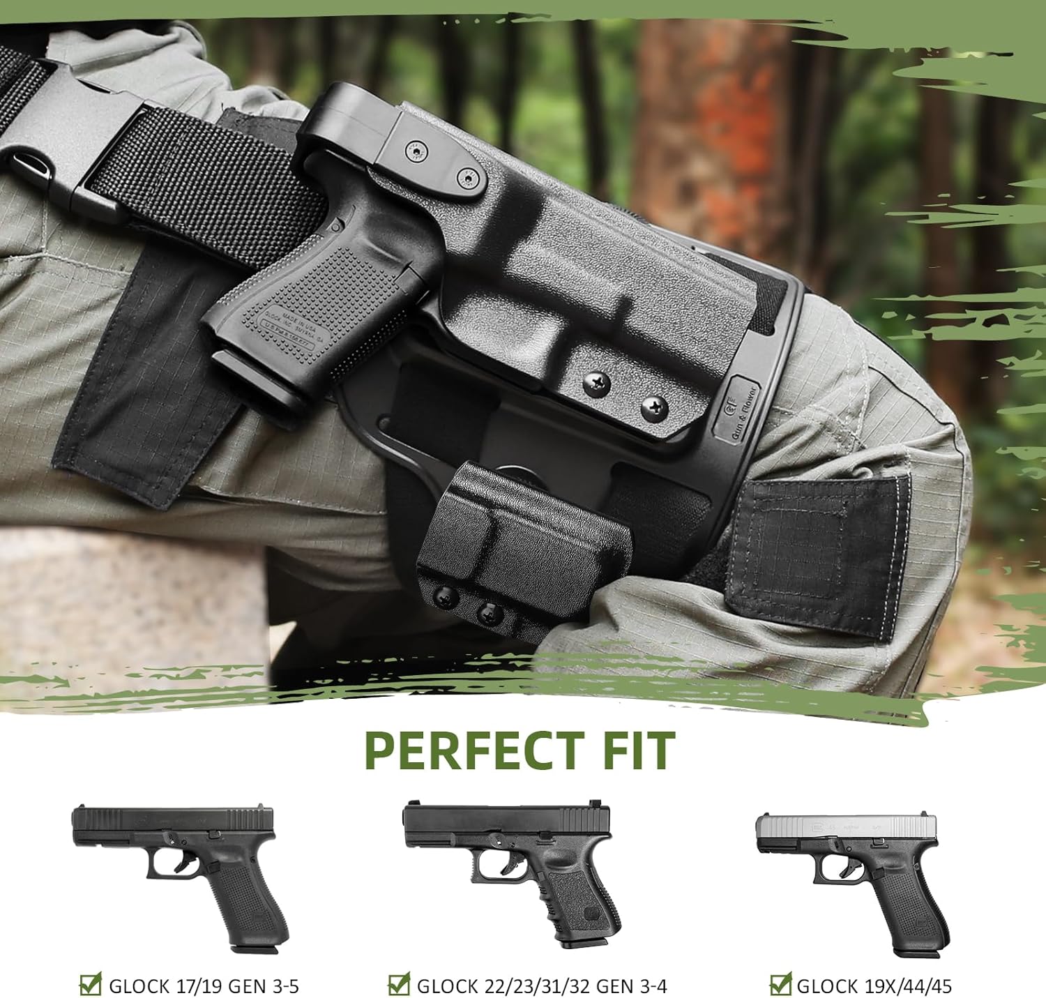 Tactical Level II G17 Drop Leg Holster with Single Mag Pouch for Glock 17/19 Gen3-5, 22/23/31/32 Gen3-4, 19X/44/45 – Kydex Thigh Holster Adjustable Right-Hand Draw - Polymerholster