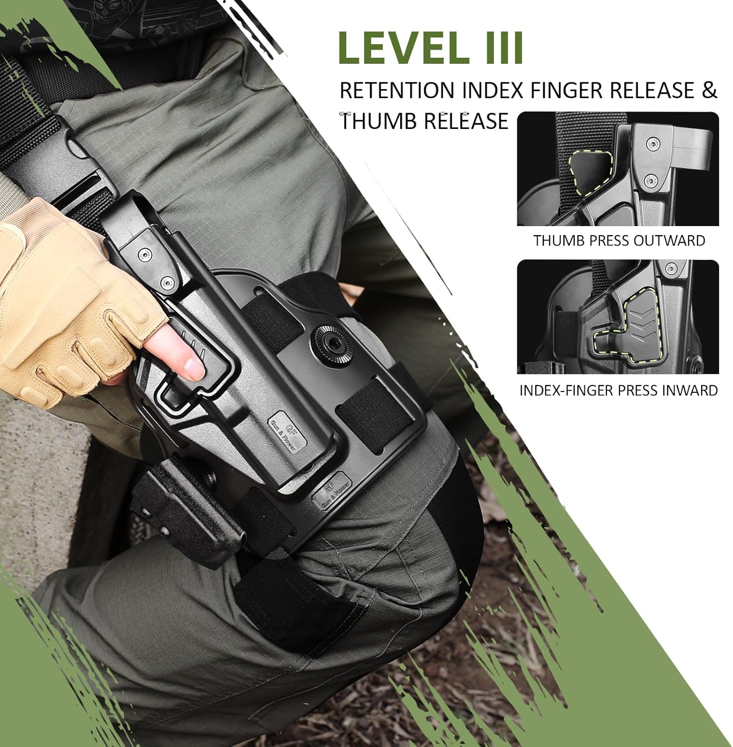 Level III Retention G17 Drop Leg Holster with Single Mag Holder – Fits Glock 17/19 (Gen 3-5), Glock 22/23/31/32 (Gen 3-4), Glock 19X/44/45 – Tactical Thigh Holster Adjustable Right Hand - Gunflowerholsters