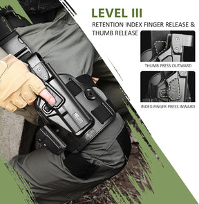 Level III Retention G17 Drop Leg Holster with Single Mag Holder – Fits Glock 17/19 (Gen 3-5), Glock 22/23/31/32 (Gen 3-4), Glock 19X/44/45 – Tactical Thigh Holster Adjustable Right Hand - Gunflowerholsters