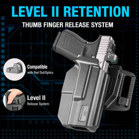 Glock 19 Holster, Level II Retention OWB Holster for Glock19 19X 32 44 45(Gen 3 4 5) 丨Glock23(Gen 3 4), Belt Loop Attachment, Outside Waistband Carry,  Thumb Release,right hand|Gun & Flower - Gunflowerholsters