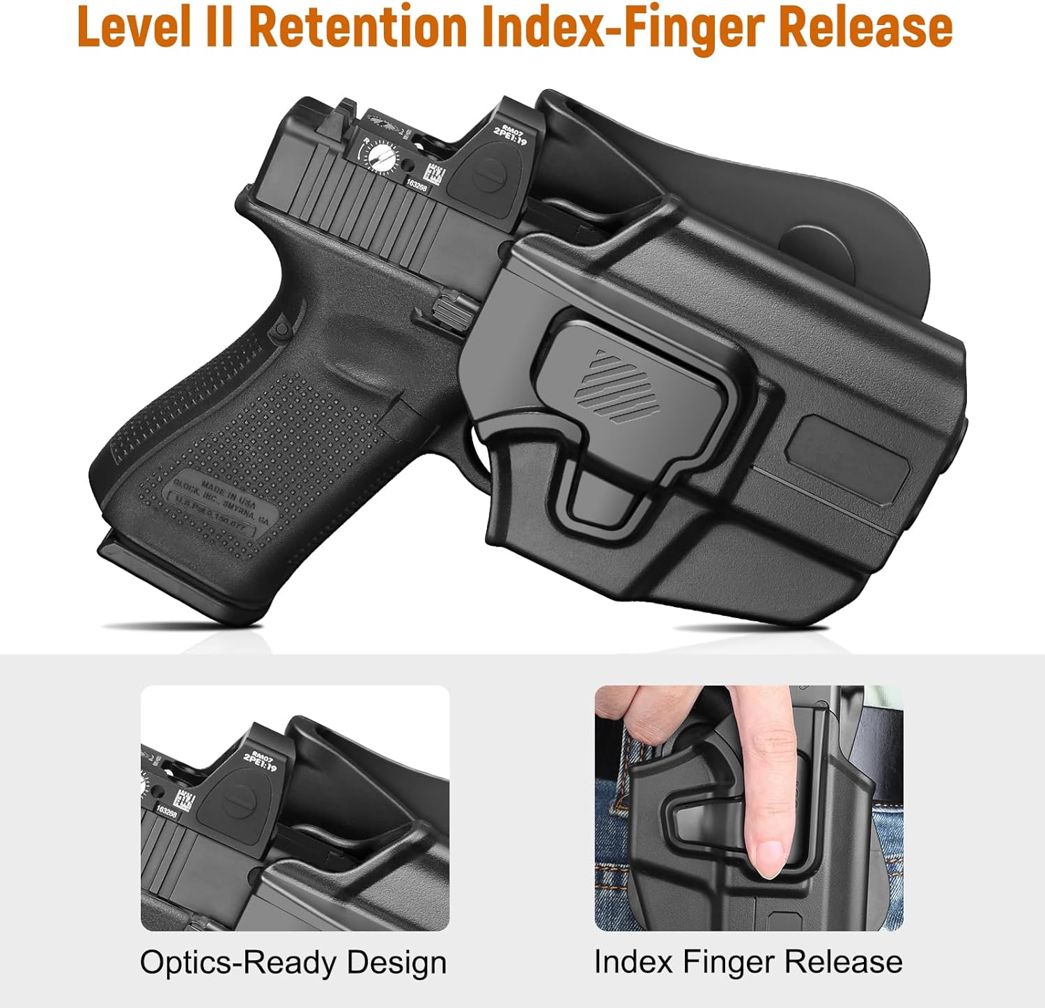 Universal OWB Holster for Compact and Subcompact Pistols, Fit Glock 19/26/43/ 43X/43X Mos, Hellcat pro,Taurus G2C, PSA Dagger Compact and More, Index Finger Release, Right Hand - Gunflowerholsters