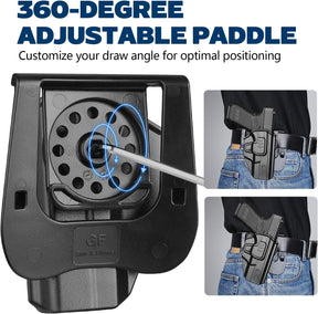 GUN & FLOWER OWB Paddle Holster Fits G19 Gen3-5 G26 Gen3-5 G19X G44 G45 MOS, Outside Waistband Carry Paddle w/Molle Adapter, Level II Index Finger Release, 360 Degrees Adjustable, Right Hand - Gunflowerholsters