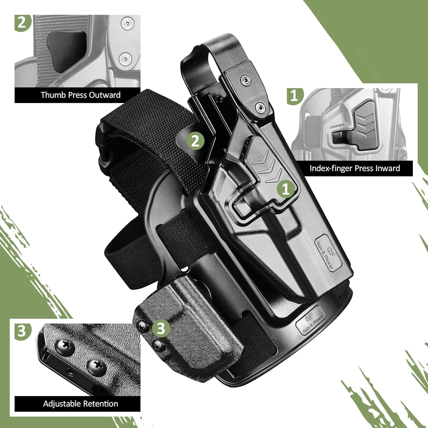 Level III Retention G17 Drop Leg Holster with Single Mag Holder – Fits Glock 17/19 (Gen 3-5), Glock 22/23/31/32 (Gen 3-4), Glock 19X/44/45 – Tactical Thigh Holster Adjustable Right Hand - Gunflowerholsters