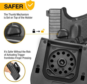OWB Thumb Release Holster Fit Glock G17 Gen3-5  G17 Gen4 MOS  G17 Gen5 MOS  G19 Gen3-5  G19X  G19 Gen4 MOS  G19 Gen5 MOS  G23 Gen3-4 G22 Gen3-4  G31 Gen3-4 G32 Gen3-4  G44  G45  G45 MOS,Compatible with Red Dot/Optics, Right Handed