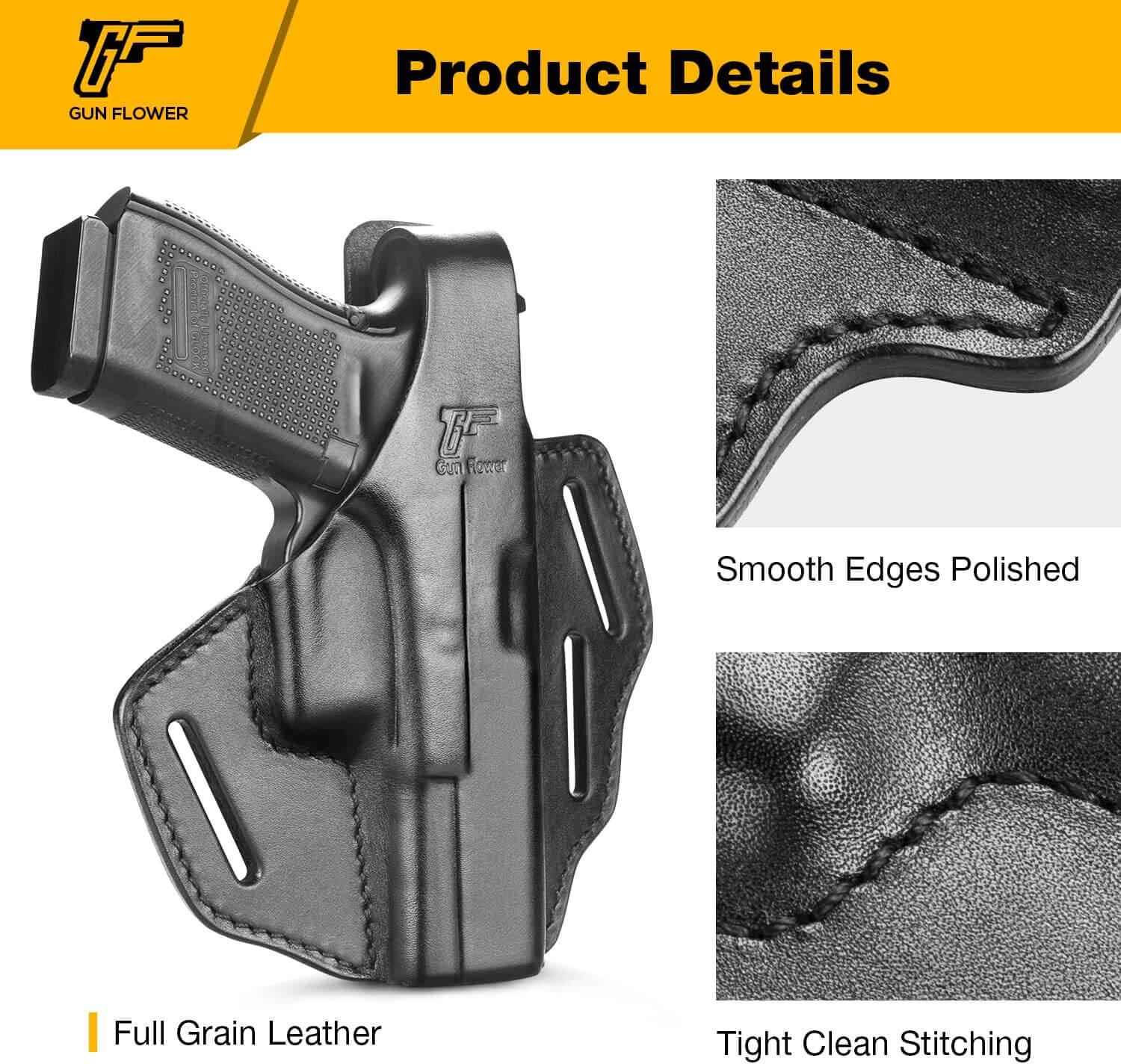 Full Grain Leather OWB Thumb Break Holster for Glock 17 19 19x 22 23 31 32 45 | Right Hand - Gunflowerholsters