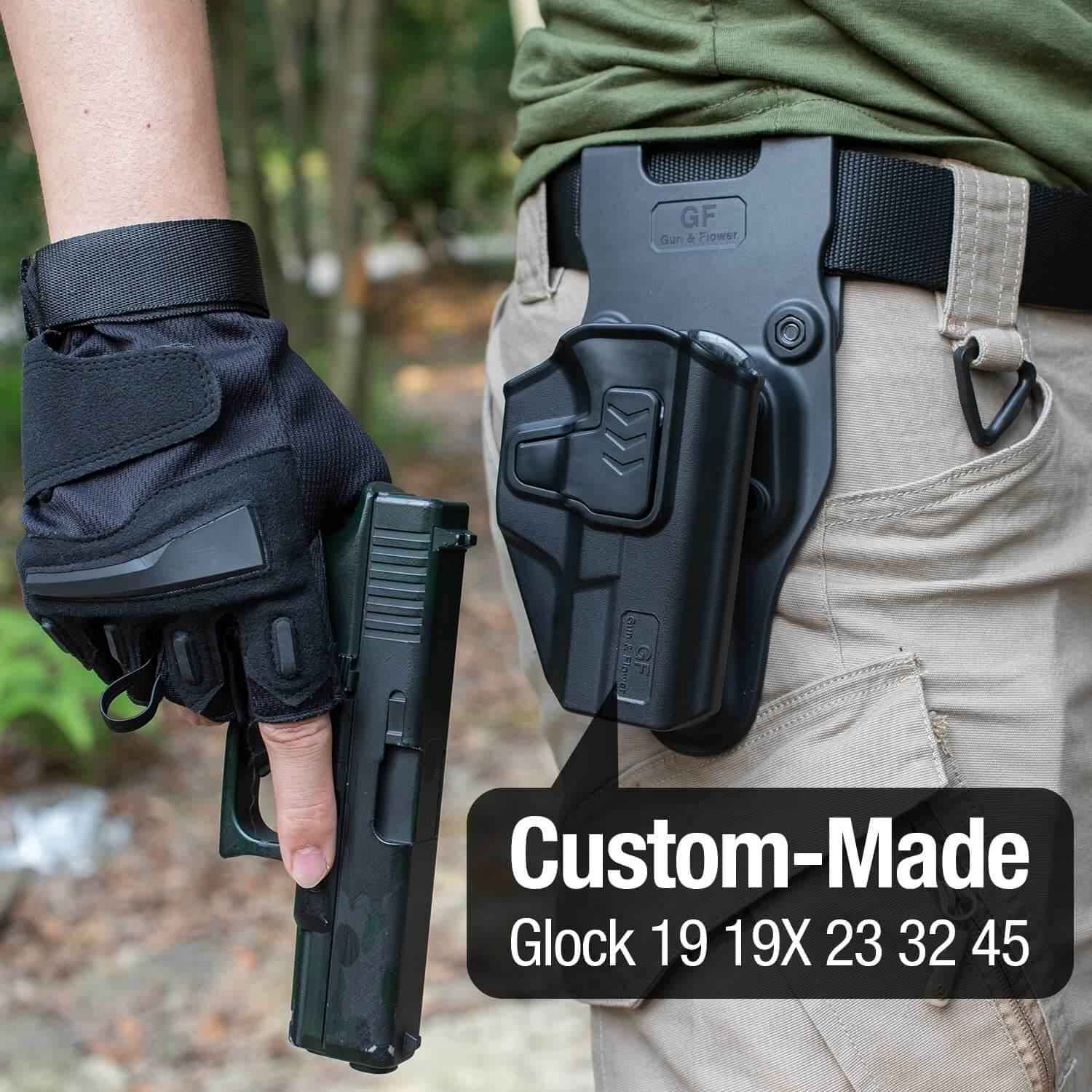 Holster Level II Retention OWB Open Carry,Compatible with Glock G17/G19/G26 Gen3-5  G17/G19 Gen4-5 MOS  G23/G32 Gen5 MOS G19X  G19 Gen4 MOS  G44  G45  G45 MOS  , Fit Belt 1.5’’ 1.75’’ 2.0’’ 2.25’’, Not Fit G23 Gen5, Righ Hand - Gunflowerholsters