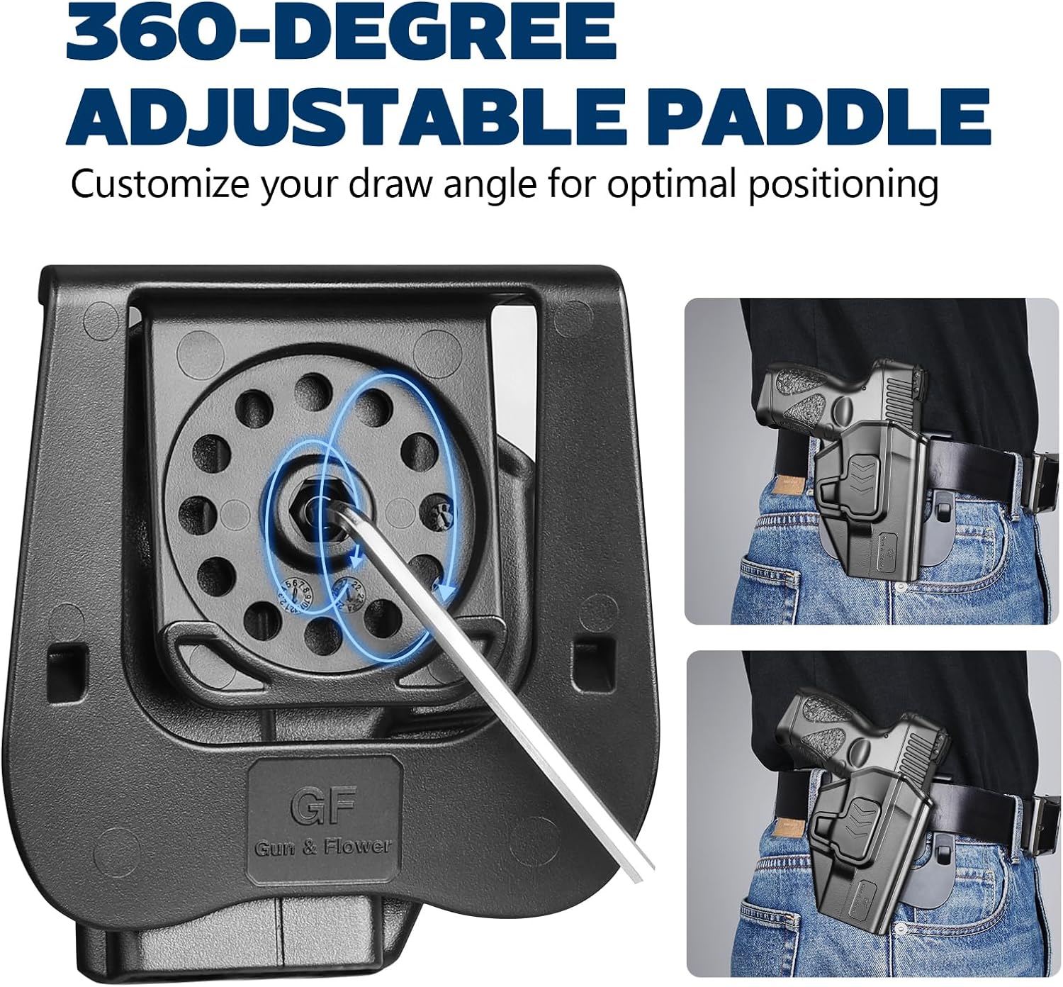 GUN & FLOWER OWB Paddle Holster Fits Taurus G2C Taurus G3C Taurus G3C TORO Taurus G3 Taurus PT111 Millennium G2 Taurus PT140 Millennium G2, Outside Waistband Carry Paddle w/Molle Adapter, Level II Index Finger Release, 360 Degrees Adjustable, Right Hand - Gunflowerholsters