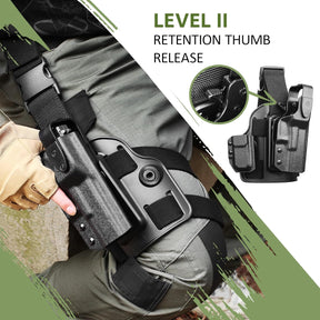 Tactical Level II G17 Drop Leg Holster with Single Mag Pouch for Glock 17/19 Gen3-5, 22/23/31/32 Gen3-4, 19X/44/45 – Kydex Thigh Holster Adjustable Right-Hand Draw - Polymerholster
