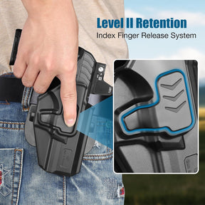 OWB Holster Compatible with Ruger Security 9 Standard, Fits Red Dot/Optics, Level II Index Finger Release Gun Holster, Outside Waistband Carry, 360° Adjustable Paddle, Right Hand - Polymerholster