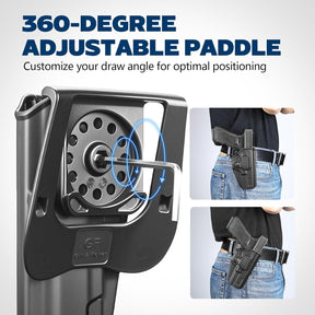 GUN & FLOWER OWB Paddle Holster Fits Glock 17 Gen3-5, Glock 22/31 Gen3-4, Glock 44/45, Outside Waistband Carry Paddle w/Molle Adapter, Level II Index Finger Release, 360 Degrees Adjustable, Right Hand - Gunflowerholsters