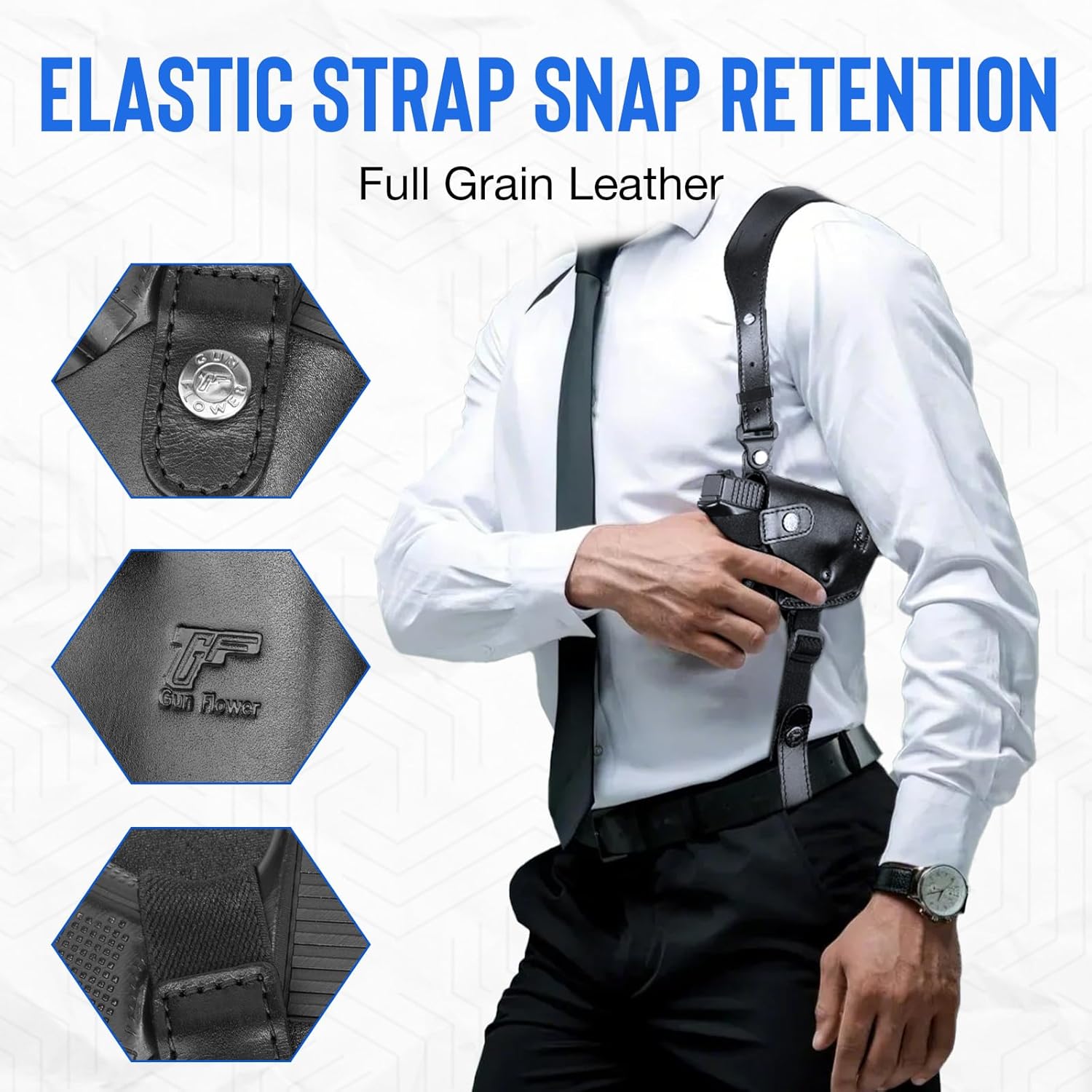 GUN & FLOWER Universal Leather Shoulder Holster Compatible with Glock 17/19/22/23, 1911, Taurus G2C/G3C, M&P 9, Sig P220/P226, 92FS, Right Hand - Polymerholster