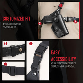 GUN & FLOWER Universal Leather Chest Holster Compatible with Glock 17/19/ 19X/ 22/43/ 43X, 1911, Taurus G2C/G3C, M&P 9, Sig P220/P226, 92FS and More, for Men and for Women, Right Hand - Polymerholster