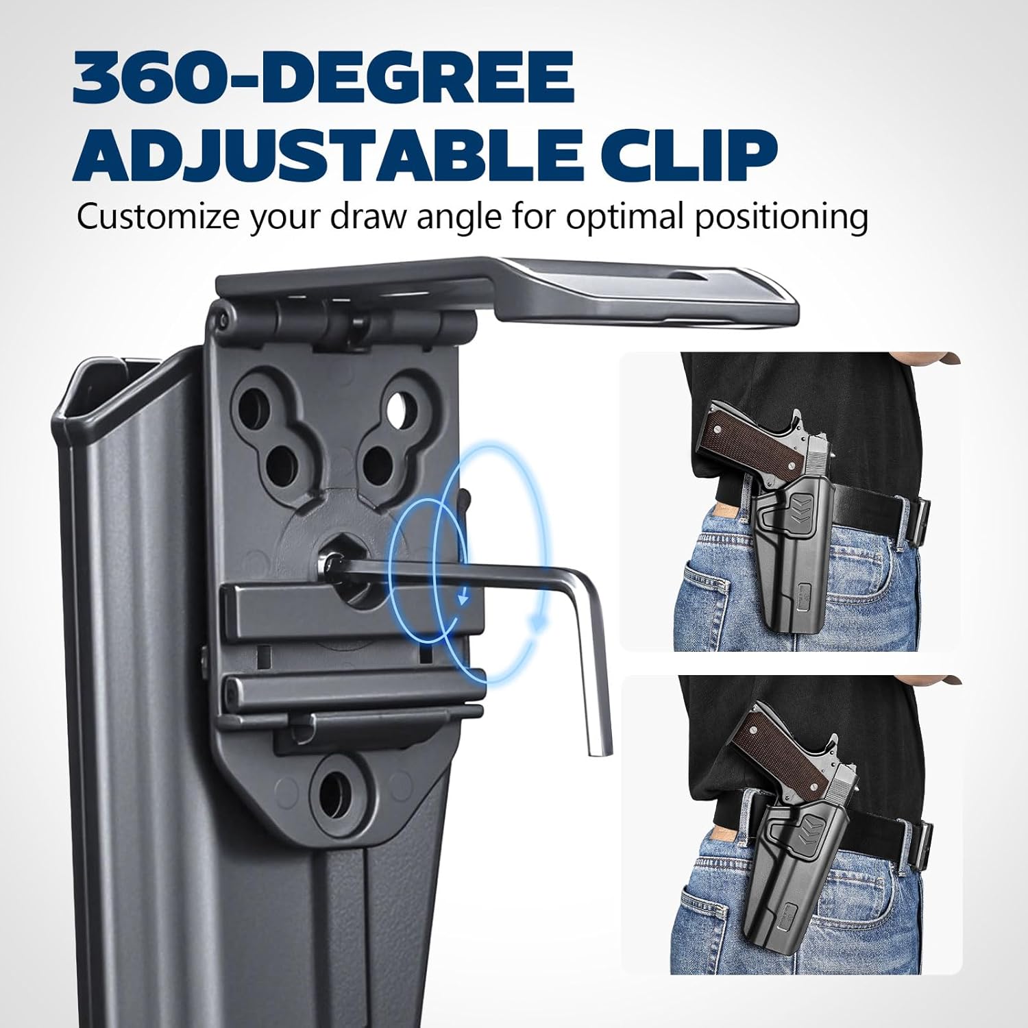 GUN & FLOWER OWB Holster Fit 1911 Colt-Elite Force-Kimber-Springfield-RIA-S&W-Ruger-Taurus-Rock Island and Most 1911 5'' No Rail, Index Finger Release, 360 Degrees Adjustable Belt Clip w/Molle Adapter - Polymerholster