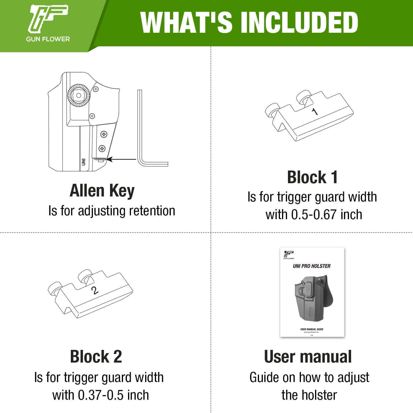 Universal OWB Green Holster Fits More Than 100 Pistols, Index Finger Release System, Adj Retention, Right Hand - Polymerholster