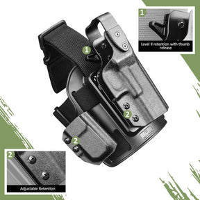 Tactical Level II G17 Drop Leg Holster with Single Mag Pouch for Glock 17/19 Gen3-5, 22/23/31/32 Gen3-4, 19X/44/45 – Kydex Thigh Holster Adjustable Right-Hand Draw - Polymerholster
