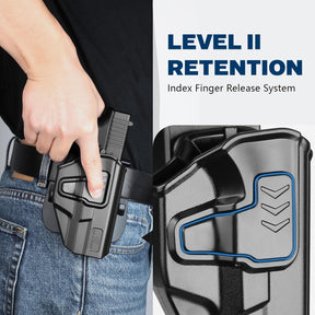 GUN & FLOWER OWB Paddle Holster Fits G19 Gen3-5 G26 Gen3-5 G19X G44 G45 MOS, Outside Waistband Carry Paddle w/Molle Adapter, Level II Index Finger Release, 360 Degrees Adjustable, Right Hand - Gunflowerholsters