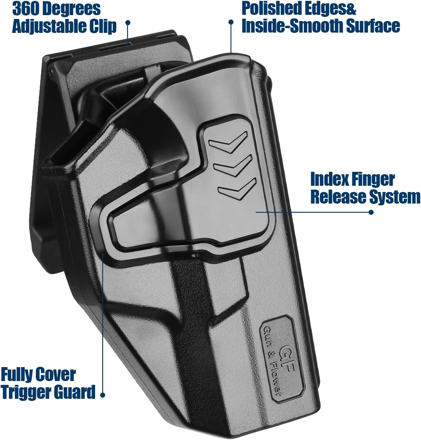 GUN & FLOWER OWB Holster Fits Golck 19 Gen3-5  G19X G23 Gen3-4 G26 Gen3-5  G32 Gen3-4 G44  G45, Outside Waistband Carry Belt Clip w/MOLLE Adapter, Level II Index Finger Release, 360 Degrees Adjustable, Right Hand - Gunflowerholsters