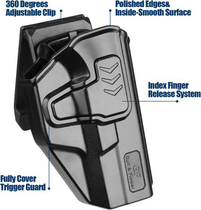 GUN & FLOWER OWB Holster Fits Golck 19 Gen3-5  G19X G23 Gen3-4 G26 Gen3-5  G32 Gen3-4 G44  G45, Outside Waistband Carry Belt Clip w/MOLLE Adapter, Level II Index Finger Release, 360 Degrees Adjustable, Right Hand - Gunflowerholsters