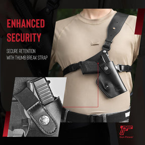 GUN & FLOWER Universal Leather Chest Holster Compatible with Glock 17/19/ 19X/ 22/43/ 43X, 1911, Taurus G2C/G3C, M&P 9, Sig P220/P226, 92FS and More, for Men and for Women, Right Hand - Polymerholster