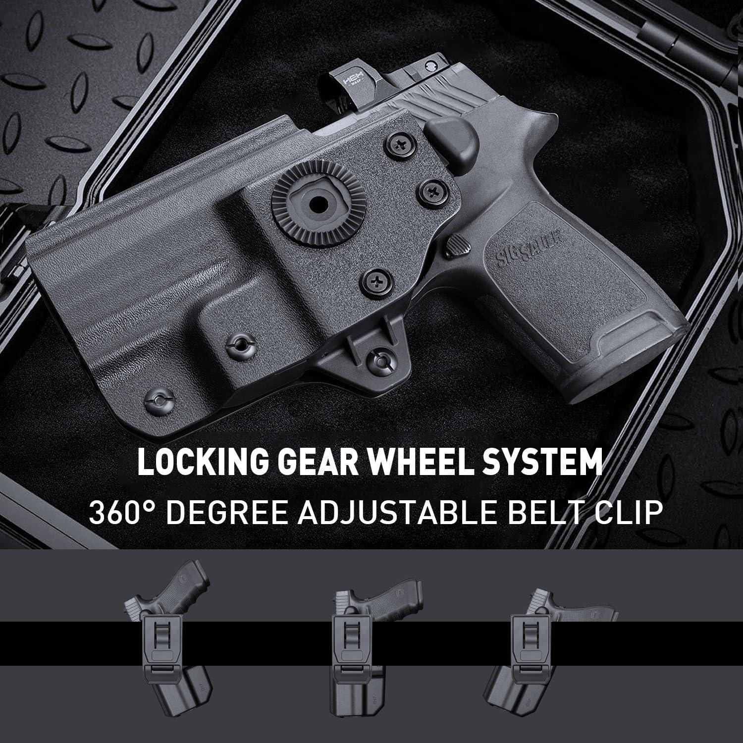 WARRIORLAND OWB KYDEX Holster Thumb Release & Optics Cut Fit: Sig Sauer P320 Full Size/Compact/ P320 M17/P320 M18/P320 X Carry/P320 XFM/P320 AXG Combat/P320 AXG Legion/P320 X Five, Outside Waistband 360 Degree Adj. Fits 1.5"-2.25" Belt, Right Hand - Polymerholster