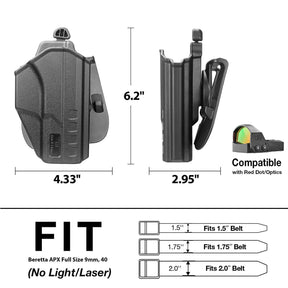 Beretta APX Holster, Thumb OWB Holster Fit Beretta APX Full Size 9mm, 40, Level II Retention/360 Degrees Adjustable Right Hand|Gun & Flower - Polymerholster