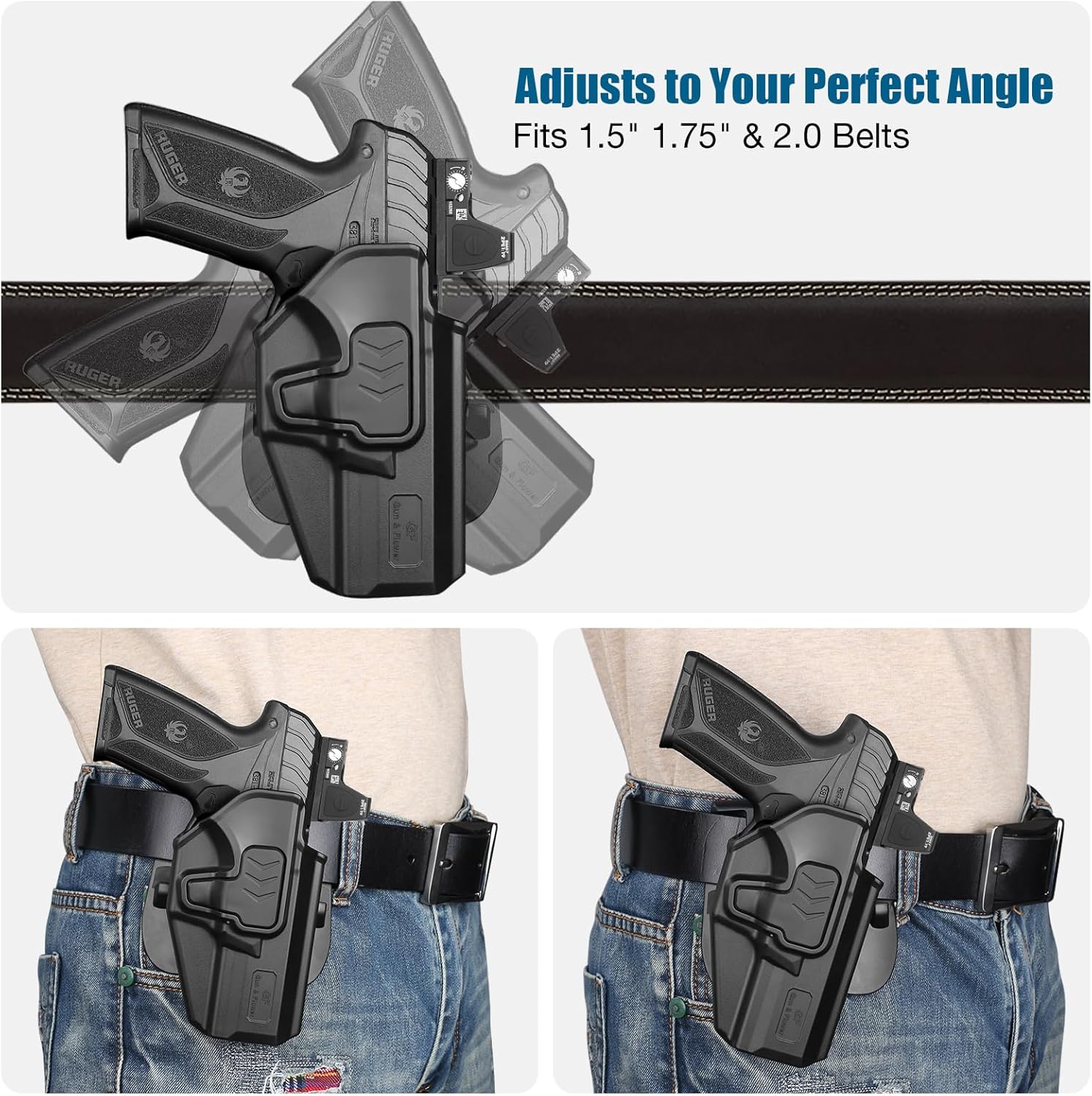 OWB Holster Compatible with Ruger Security 9 Standard, Fits Red Dot/Optics, Level II Index Finger Release Gun Holster, Outside Waistband Carry, 360° Adjustable Paddle, Right Hand - Polymerholster