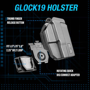 Glock 19 Holster, Level II Retention OWB Holster for Glock19 19X 32 44 45(Gen 3 4 5) 丨Glock23(Gen 3 4), Belt Loop Attachment, Outside Waistband Carry,  Thumb Release,right hand|Gun & Flower - Gunflowerholsters