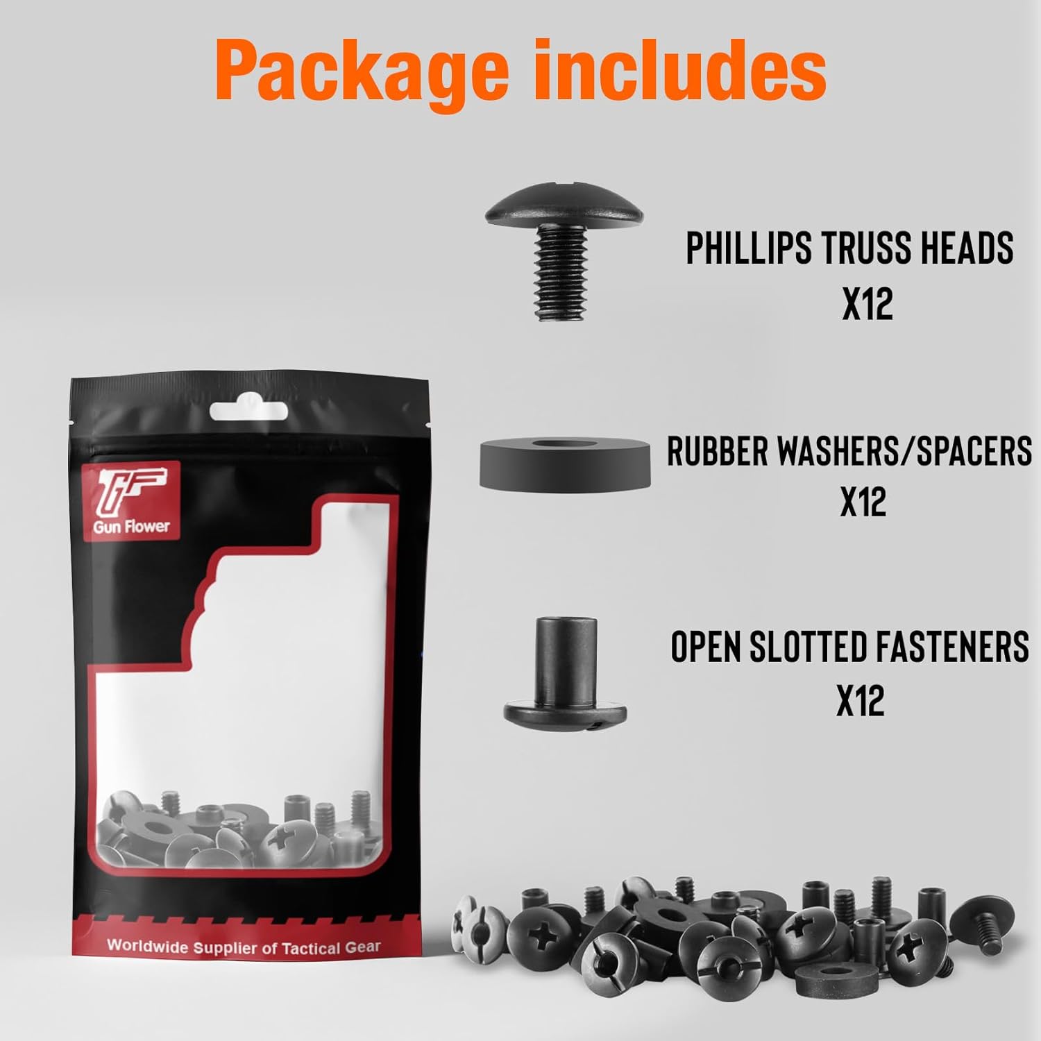 Black Chicago Screws, 12 Pack Holster Screw Kit for DIY Kydex and Leather Gun Holsters/Clips and Knife Sheaths - Polymerholster