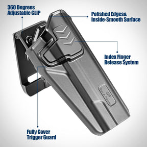 GUN & FLOWER OWB Holster Fit 1911 Colt-Elite Force-Kimber-Springfield-RIA-S&W-Ruger-Taurus-Rock Island and Most 1911 5'' No Rail, Index Finger Release, 360 Degrees Adjustable Belt Clip w/Molle Adapter - Polymerholster