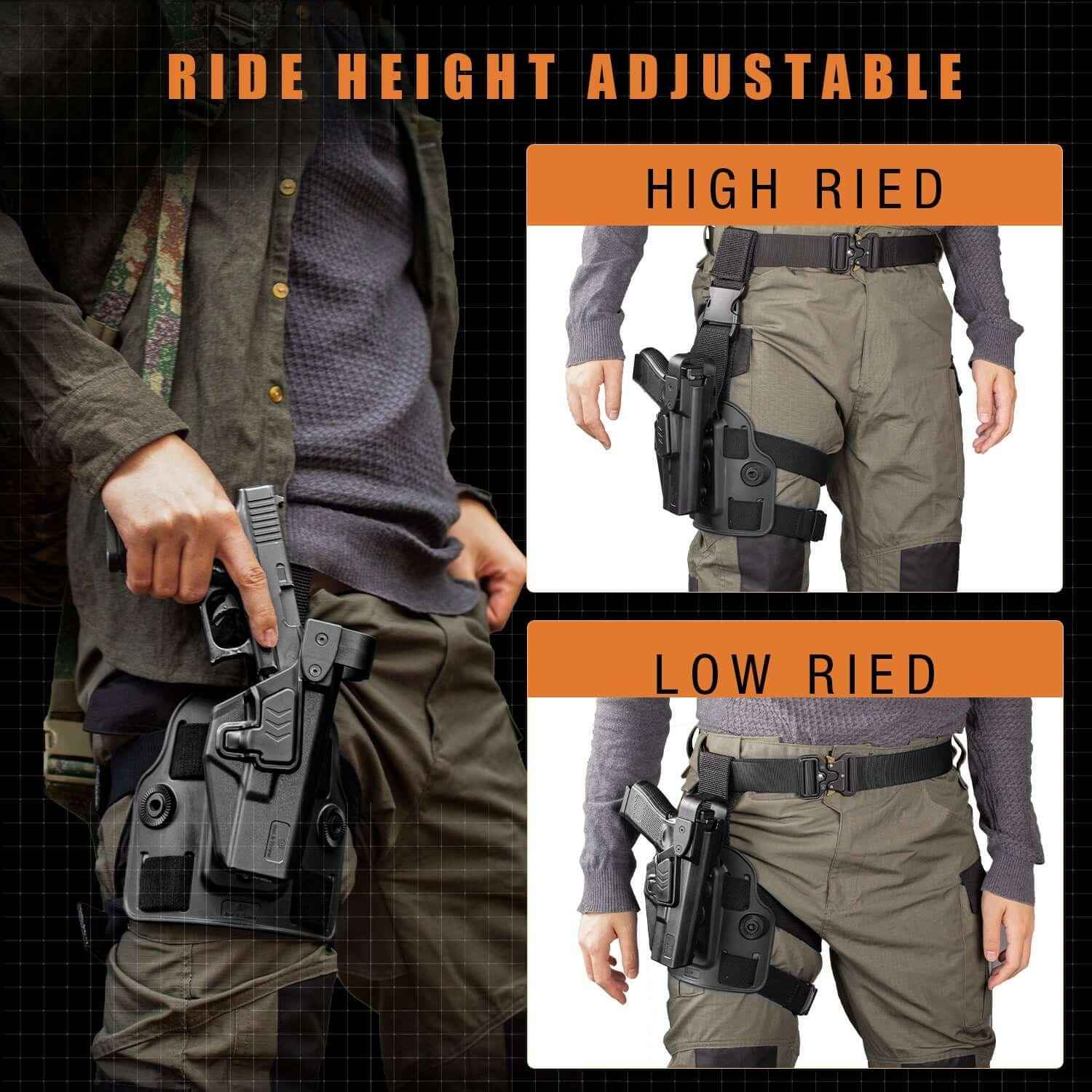 Level III Holster for Glock 19/17 Drop Leg Holster,  Leg Holster for Glock 17/19/31/32(Gen 1-5), G22/G23(Gen 1-4), G19X, 44, 45, Thigh Holster, Fit 1.5, 1.75, 2.0'' security Belt, Adj. Ride Height|Gun &Flowers