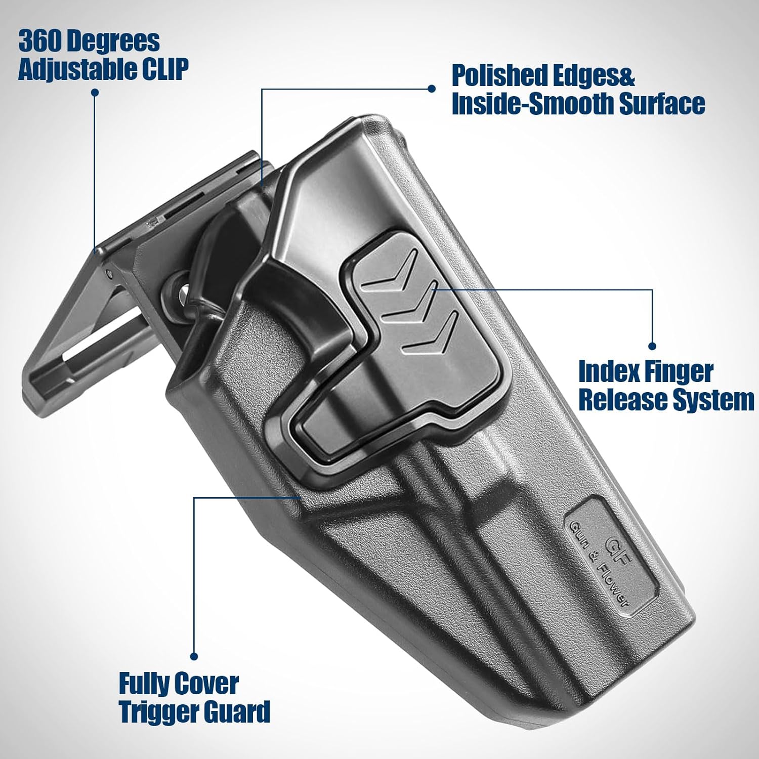 GUN & FLOWER OWB Holster Fits Glock 17 Gen 3-5, Glock 22/31 Gen 3-4, Glock 44/45, Outside Waistband Carry Belt Clip w/Molle Adapter, Level II Index Finger Release, 360 Degrees Adjustable, Right Hand - Gunflowerholsters